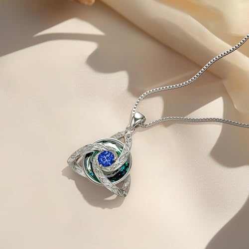 Distance Celtic Birthstone Necklace for Women, S925 Sterling Silver Trinity Knot Triquetra Austria Crystal Pendant, Birthstone Necklace Birthday Anniversary Jewelry Irish Scottish Gifts for Her4