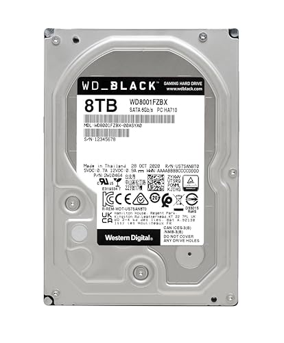 Image of Western Digital BLACK 8TB Gaming Internal Hard Drive HDD - 7200 RPM, SATA 6 Gb /s, 128 MB Cache, 3.5 inch - Western Digital8002FZWX