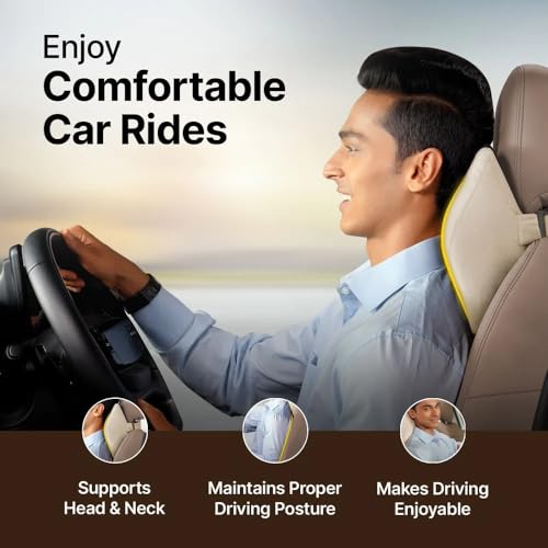 Image of Frido Ultimate Car Neck Rest Pillow| Ultrasoft Pillow for Comfortable Rides | Superior Neck Support Cushion | Relieves Neck Pain | Hi-Per Foam Head Rest Pillow with Washable Velvet Cover | Beige