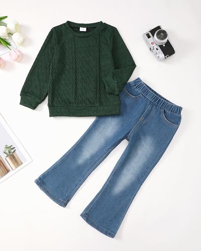 Image of Renotemy Kids Little Toddler Girl Clothes Button Down Tie Front Shirt + Bell Bottoms Jeans Girls 2 Piece Outfits Clothing Set