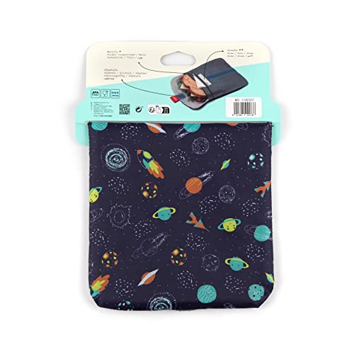 TATAY Sandwich Beutel - Urban Food Textile Pocket | Verstellbarer Brotbeutel Klettverschluss | PEVA-Innenfutter Wasserdicht | BPA-frei | 18x0,3x18 cm, Blau mit Planeten