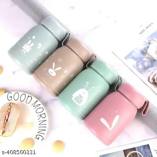 Image of Premium Rabbit Print Glass Water Bottle with Food grade Silicone Plastic - 330ml Leak Proof, BPA Free, For Kids or Toddlers, Easy to carry