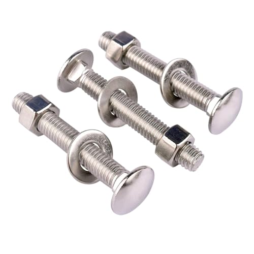 Image of 8 Sets 5 /16-18 x 2-1 /2 inch Carriage Bolts Screws Round Head Square Neck and Hex Nuts, Flat Washers 304 Stainless Steel 18-8 Full Thread, Silver