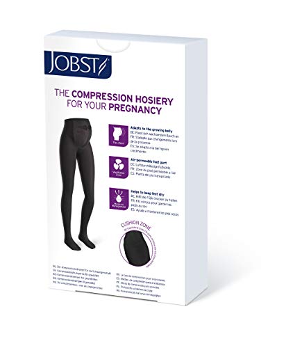 Image of JOBST Maternity Opaque Compression Waist High Pantyhose Stockings, Closed Toe, 15-20 mmHg Moderate Support for Swollen Legs During Pregnancy, Cranberry, Medium
