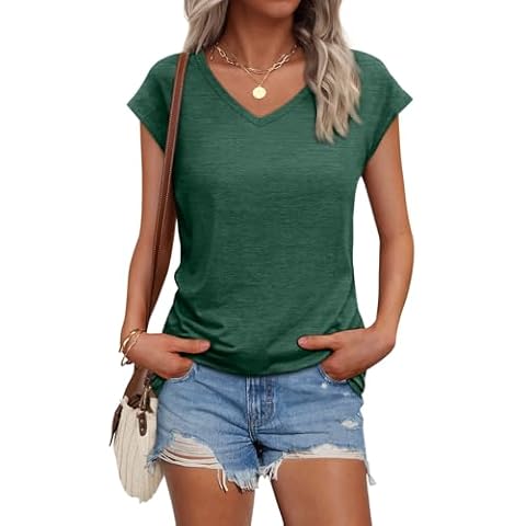 AUTOMET Women's V Neck Cap Sleeve Tee Cover
