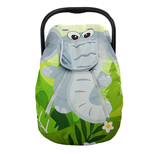Image of Cute Cartoon Infant Car Seat Covers, Soft Warm Breathable and Windproof Canopy for Baby Car Seat (Cute Elephant B)