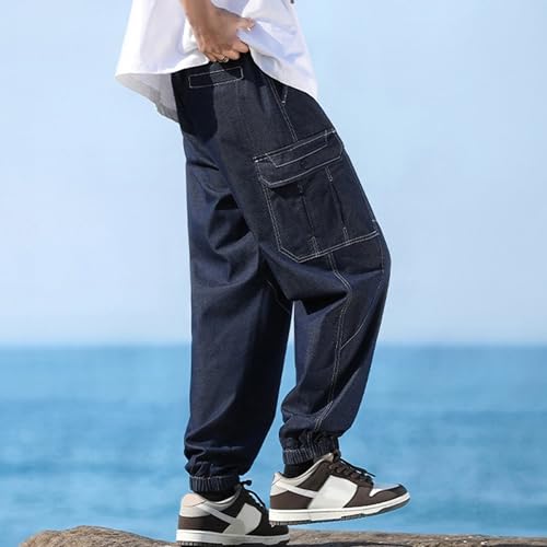 XYXIONGMAO Men's Blue Washed Multi-Pocket Loose Cargo Pants Functional Hip Hop Techwear Casual Jeans Streetwear Slacks4