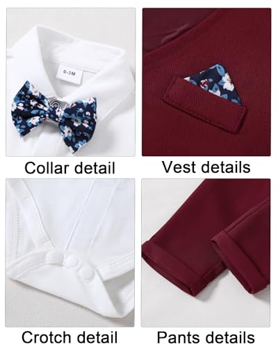 Image of DISAUR Baby Boy Clothes Toddler Boy Outfits 4PCS Gentleman Dress Romper /Vest /Pants /Bow Tie Cotton Suit Sets