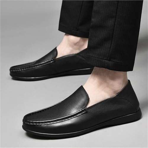 Mens Leather Loafers Solid Color Round Toe Anti Slip Comfortable Walking Shoes Outdoor Casual Lightweight Flexible3