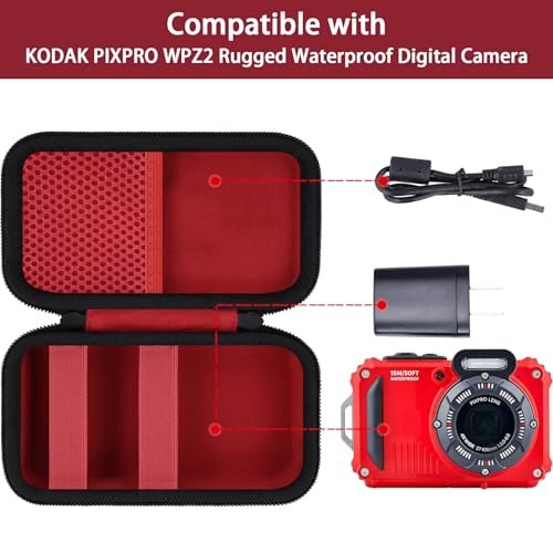 Funda rígida impermeable para cámara digital KODAK PIXPRO WPZ2, color rojo miniatura 3