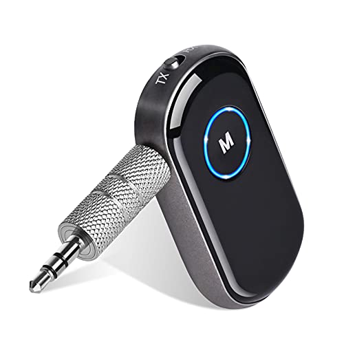 Bluetooth Aux Adapter, Aux Bluetooth 5.0 Adapter with Noise Canceling Hands-Free Call, Bluetooth Receiver for Car/Wired Headphones/Home Stereo,Long Batteries, Dual Devices Connection