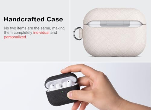 Image of Haobobro Handmade Case - for AirPods Pro 3 Case Cover with Clip - Selected Skin-Friendly Vegan Leather, Linen Cloth Style, Drop Protective Hard Cover for AirPods Pro 3rd Generation Earbuds - White