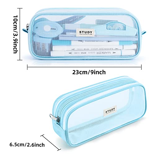 Image of KALIDI Grid Mesh Pencil Case Pen Bag Clear Case Marker Pouch Multifonction Organizer Box Transparent case Makeup Bag Office College School Gift for adults Teen Girl Boy, blue, Pencil Case