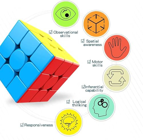 Speed Cube 3x3 Stickerless Smooth Turning Puzzle Box 56MM/2.2inch Educational Magic Cubes for Beginners Keeping Kids Busy Fidget Toy for Adults Colorful Design Gift Exercise Hand-Eye Coordination image 3