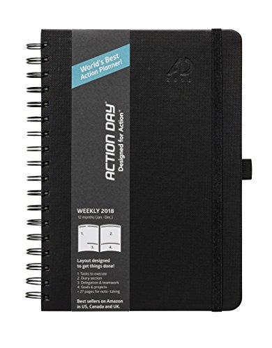 Clearance Sale! - Action Day Planner 2018 - World's Best Goals & Action Layout That Gets Things Done & Increase Productivity - Daily, Weekly, Monthly, Yearly Organizerl (7x9,Wire-Bound,Black)