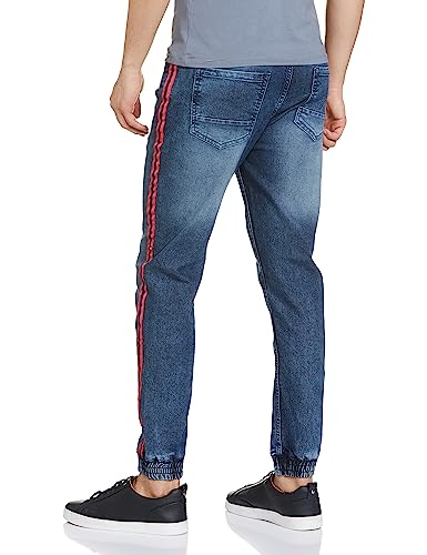Image of The Indian Garage Co Men Slim Fit Solid Mid-Rise Stretchable Denim Joggers