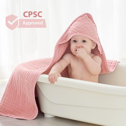 Image of Unnivoll Hooded Baby Towels for Newborn - 2 Pack, 100% Muslin Cotton, Baby Bath Towels with Hood, Soft and Absorbent for Girls Infant, Toddler and Kids, Large 32x32 Inches, Newborn Essential