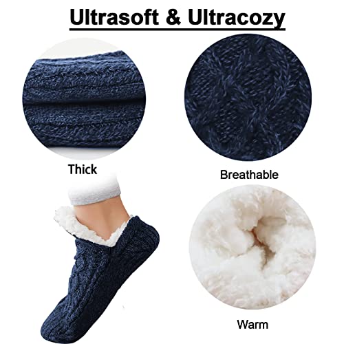 Koreshion Women Knitted Slipper Socks Cozy Sherpa Fuzzy Socks Non Slip Socks Winter Indoor Double Layer Bedroom Slipper Socks3