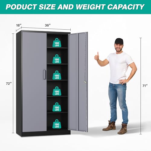 Image of SISESOL Wide & Deep Metal Storage Cabinet with 5 Adjustable Shelf,72 inch Tall Garage Storage Cabinet with Lock,Metal Cabinets with Locking Doors,Lockable Steel Cabinets for Home,Office,Garage Locker
