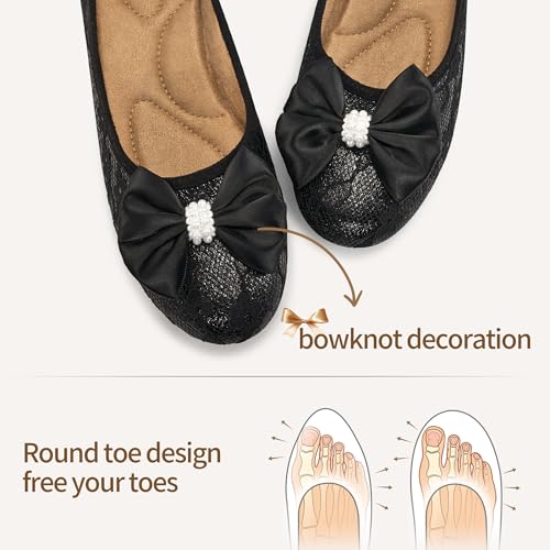 HARENCE Ballet Flats for Women Dressy: Comfortable Round Toe Bow Lace Mesh Wedding Flat Casual Slip On Walking Work Dress Shoes4