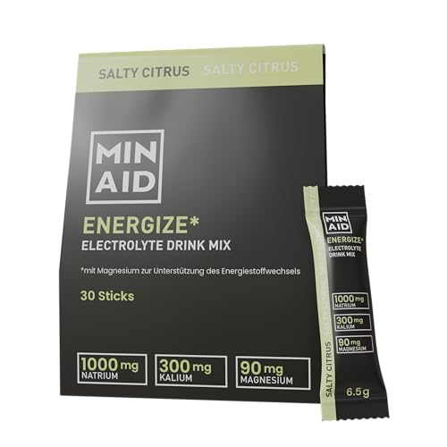MINAID Electrolyte Drink Mix - Salty Citrus - Elektrolytpulver mit Natrium, Kalium & Magnesium - Für Energie, Fokus & Regeneration Ohne Zucker, vegan & glutenfrei - 30 Sticks