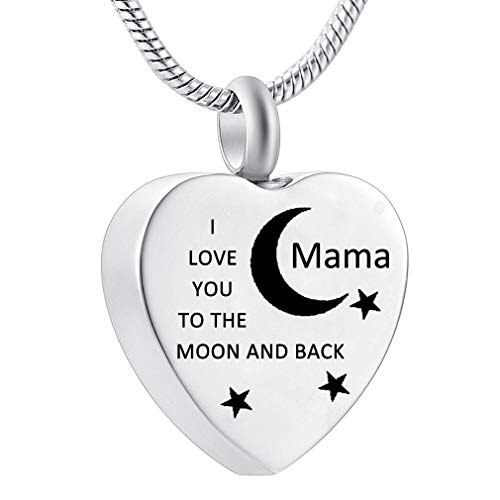 weikui I Love You to The Moon & Back Engraved Heart Cremation Necklace Ashes Keepsake Pendant Family Memorial Jewelry for Women/Men