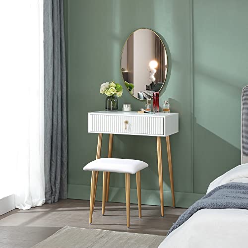 LUMIAX White Vanity Desk with Drawers,Makeup Table with Storage,Dressing Table(without Mirror & Stool) (23 Inch)