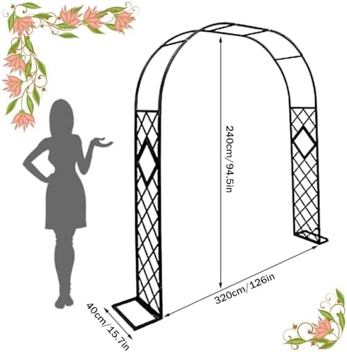 Sturdy Metal Garden Arch Trellis for Climbing Plants - Thickened Tube Design, Elegant Wedding & Party Decor, 86.6" W x 94.5" H, Black Garden Arbor