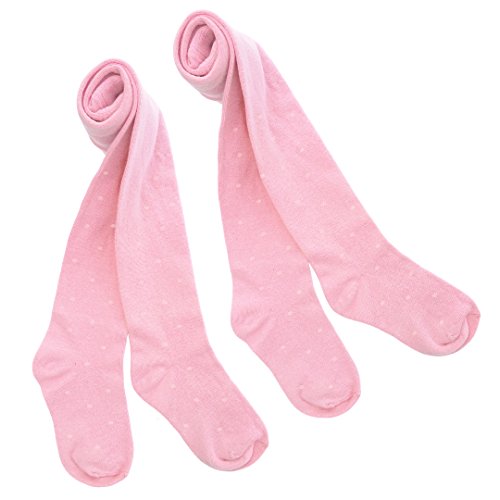 Country Kids Baby Girls' Shimmer Dot Cotton Rich Footed Warm Winter Tights, Pack of 2, Fits 0-12 months, Pink