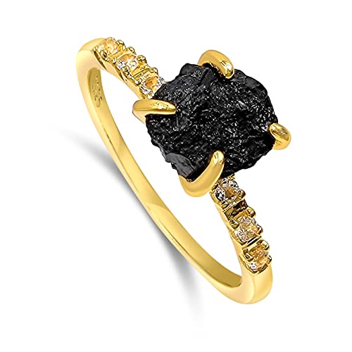 Real Raw Black Tourmaline Dainty Ring...