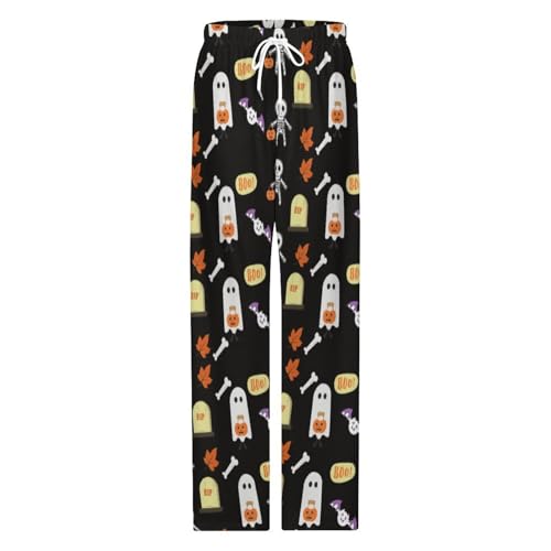 Bagea-Ka Halloween Ghosts Carry Pumpkin Lanterns Mens Pajama Pants Lounge Sleep Long Pants with Pocket Loungewear4