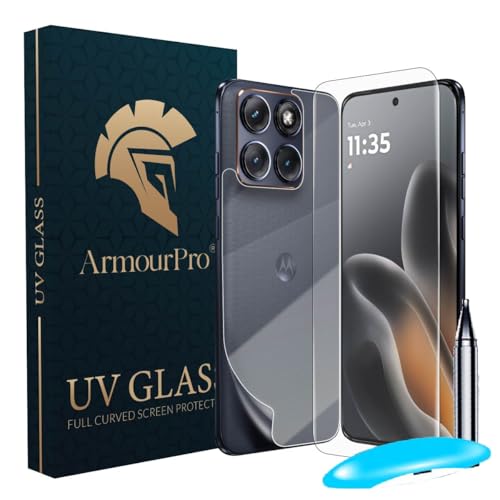 Image of ArmourPro Front and Back Screen Protector for Motorola Edge 70 Fusion, Edge to Edge UV Tempered Glass with Clear Back Membrane Guard, Anti-Bubble & Anti-Fingerprint Protection