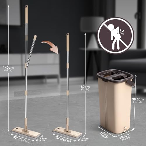Masthome Wischmopp Set mit Eimer, Mikrofaser Bodenwischer Set mit Einstellbar Edelstahlgriff, 6 Mopp...