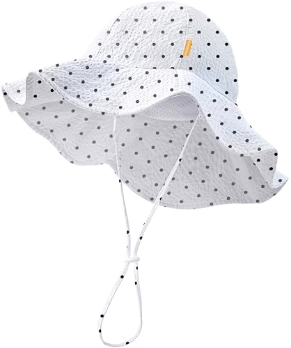 Image of HONGTEYA Baby Sun Hat Toddler Girl Beach Hat Sun Protection Adjustable Outdoor Summer Wide Brim Bucket Hat for Infant Kids