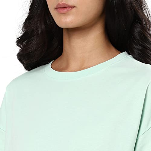 Image of Bewakoof Women's Solid Oversized Fit Half Sleeve Round Neck Cotton Jersey T-Shirt