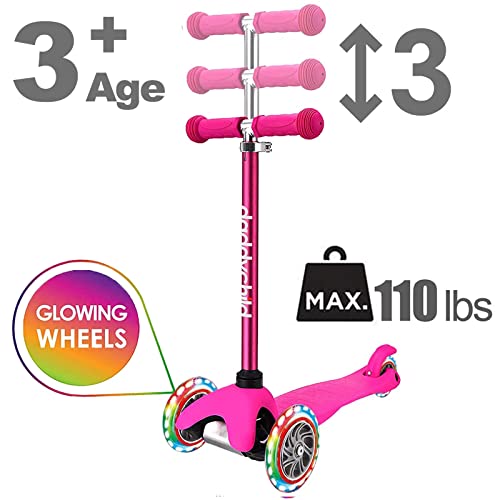 Image of 3 Wheel Scooters for Kids, Kick Scooter for Toddlers 2-6 Years Old, Boys and Girls Scooter with Light Up Wheels, Mini Scooter for Children (Pink)
