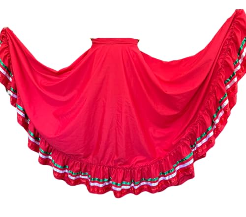 Folkloric Mexican Dance Skirts for Women and Girls, Falda Mexicana Folklorica de ensayo con Liston Tricolor one Size only