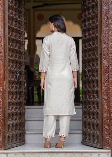 Image of Women's Cotton Embroidered Straight Kurti With Pant and Dupatta Set
