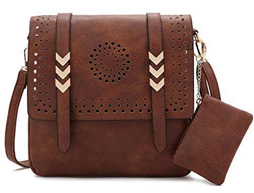BlesMaller Damen Retro PU Leder Schulter Crossbody Hohl Design Handtasche mit Geldbörse (Braun) Cover