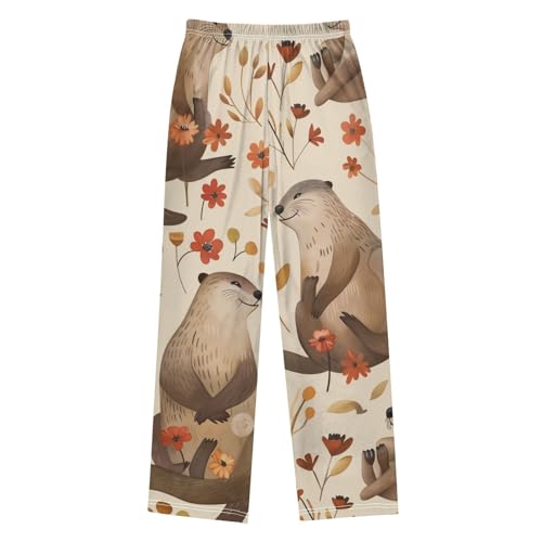 Otter Florals Boys Long Pants Soft Trousers Elastic Waist Kids Lounge Bottoms with Pockets S-XL2