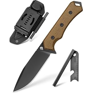 NedFoss BOAR Survival Knife, 4.1″ D2 Steel Full Tang Hunting Knife with Kydex Sheath, Micarta Handle, Ultimate Camping Fixed Blade Knife