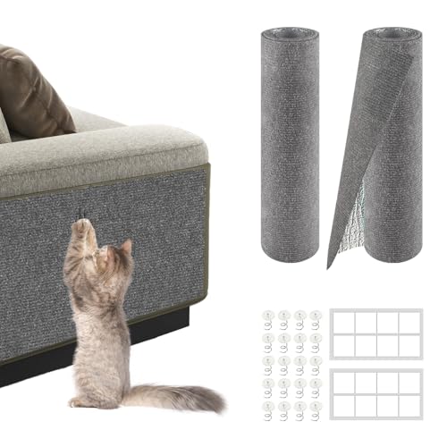 2Pack Total 78.7'x15.8' Cat Scratch Mat for Cat Couch Furniture and Wall Protector | Trimmable Self-Adhesive Carpet Climb Cat Scratcher for Covering Cat Tower and Replacement Pads (Light Grey)