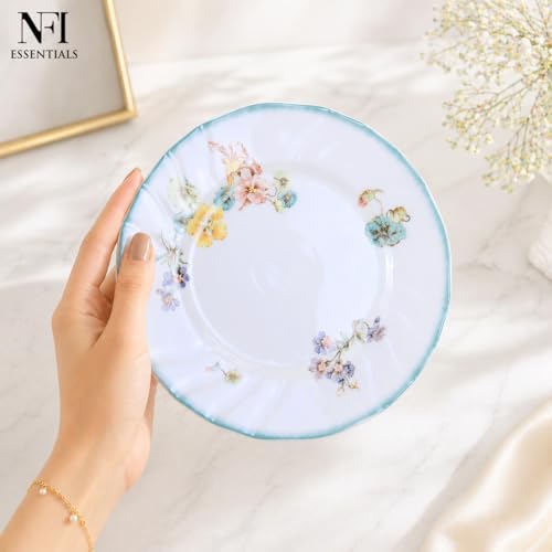Image of NFI essentials 8 inch Ceramic Quarter Plate with Elegant Blue Floral Design, Premium Serving Plate for Snacks, Desserts, Breakfast & Appetizers, Microwave & Dishwasher Safe