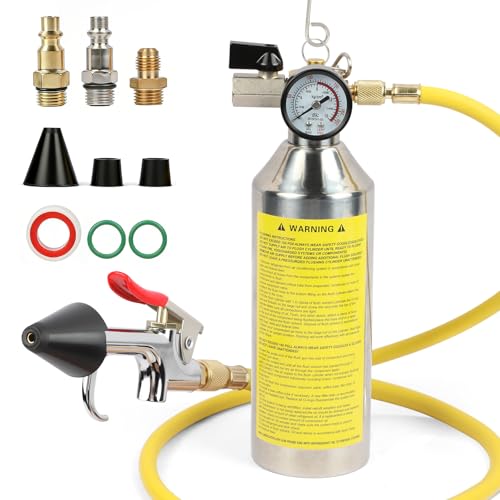 MRCARTOOL AC Flush Kit, Car Air Conditioning System Flush Canister Kit A/C Flush Gun Auto Air Conditioner Flushing Tool AC Cleaning Tool with Pressure Gauge and 1M Hose, HVAC Flush Kit for Car