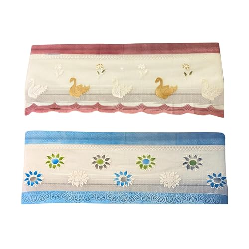 Image of Combo Cotton Net Split AC Cover Indoor Unit for 1.5Ton Capacity AC, Premium Work Indoor AC Dust Protection Cover Designer Summer Ac Cover for 1.5Ton Ac (38 X 15.35 X 7.8 inch, Peach & Blue)