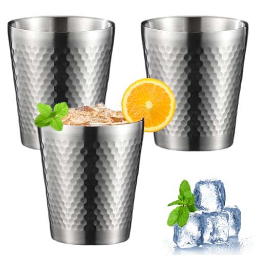 Gykutix 3 Piezas 300ml Vaso Acero Inoxidable Apilable Taza Acero Inoxidable Doble Pared Taza Camping de Metal para Café, Cerveza, Zumo, Agua (Plata)