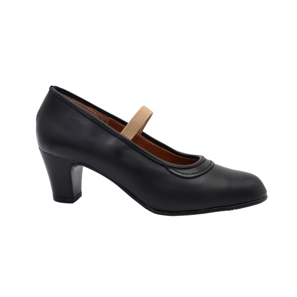PASARELA - Zapatos de Baile Flamenco de Piel Negros con Clavos para Mujer Cuero