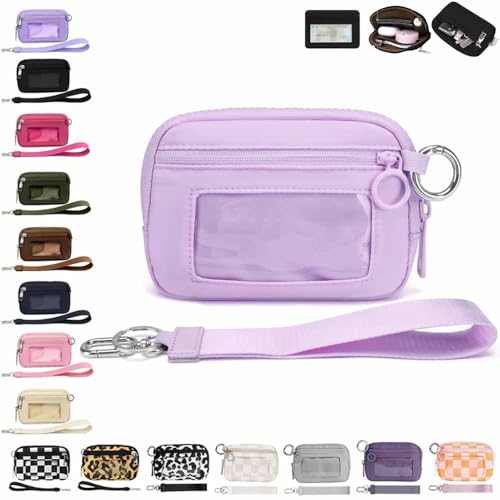 Photo de Générique The Iris' Wallet 2nd, The Iris Pouch Wristlet, Zip Card Case with ID Window/Hand Strap, for Travel Credit Card Holder (Light Purple-A)