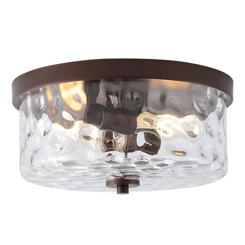 Litaddscen Hammered Glass Oil Rubbed Bronze Flush Mount Ceiling Light,2-Lights
