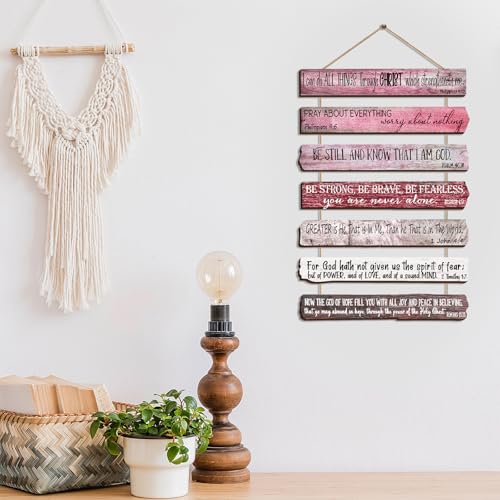 Yookeer Pink Christian Wall Art Office Inspirational Wooden Bible Verses Bedroom Scripture Wall Art Meditation Inspirational Hanging Wood Sign for Kitchen Living Room (English Style)